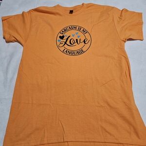 Orange Unisex, Adult Graphic T-Shirt - Sarcasm Is My Love Language. Size - L.